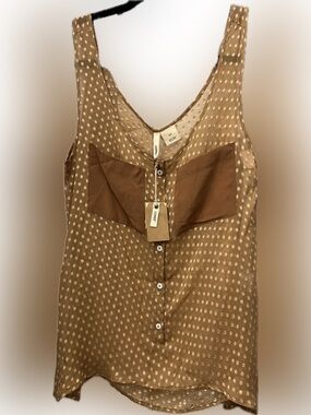 Brown Polka Dot Button-Front Camisole with Contrast Chest Panels